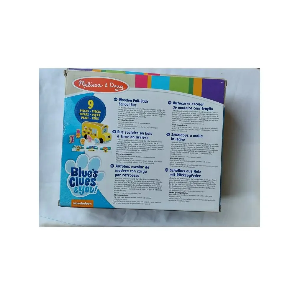 NIB Melissa & Doug Blue's Clues & You Wooden Pull-Back School Bus Toy